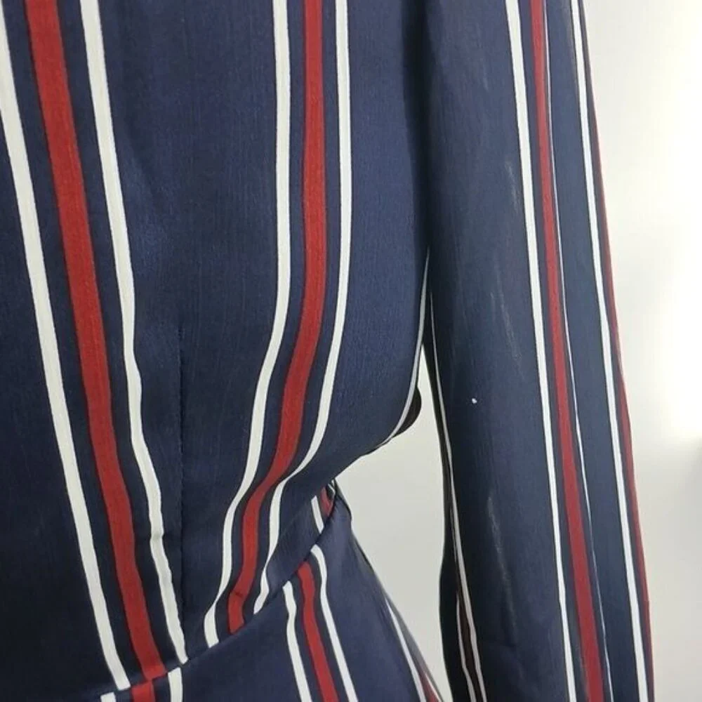 Lulus Womens Size XS Dress Navy Red White Striped Long Sleeve Tie Waist Mini